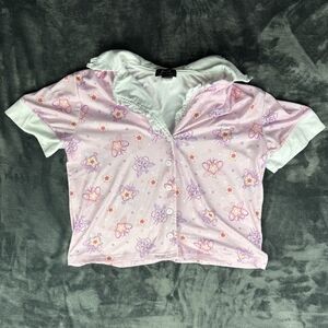 Kawaii Sakura Bunny Ears Girls Button-Up Lounge Top